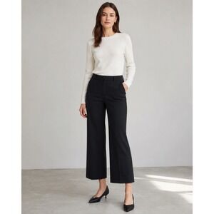 Ann Taylor Ann Fit Wide Leg Cropped Trousers Navy Blue Stretch  Pants Women 8